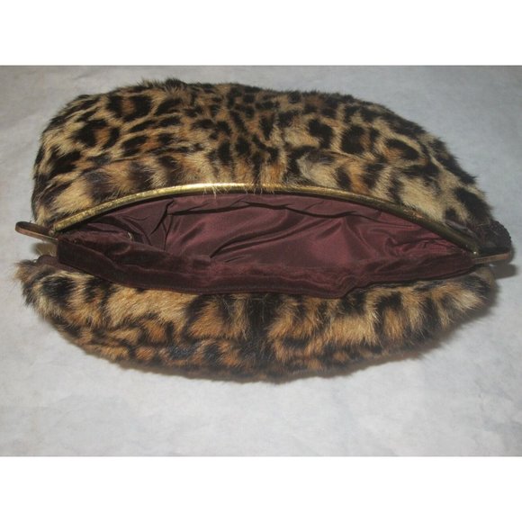 GORGEOUS VINTAGE 40'S GENUINE LEOPARD FUR MUFF & PURSE W CLASP POCKETS RICH WoW - Picture 2 of 12